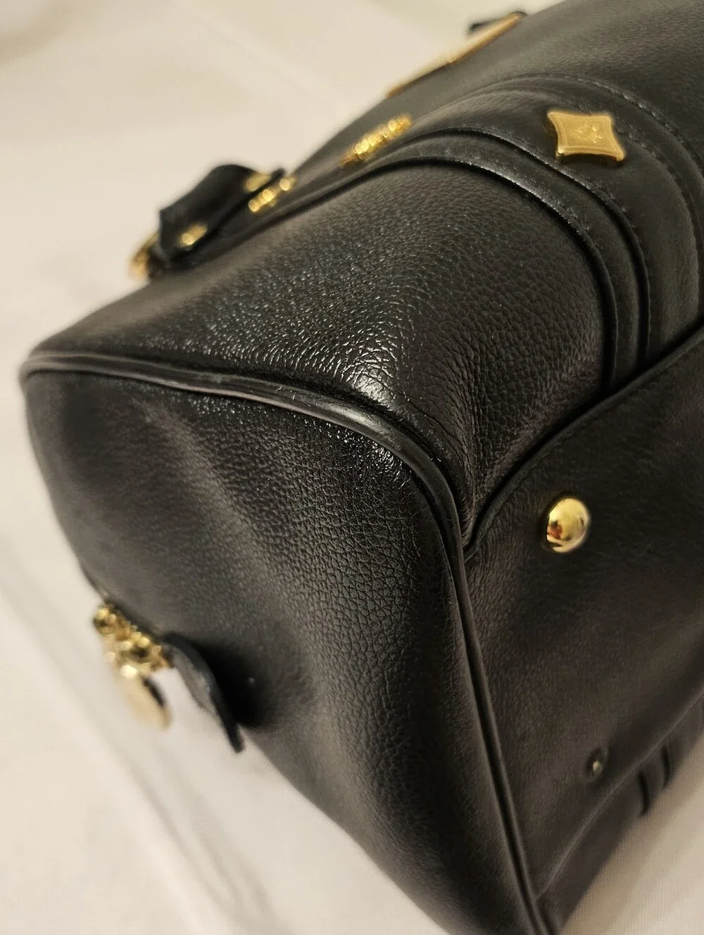 MCM Black Pebbled Leather Boston Bowler Satchel – Gold Hardware - Picture 13 of 16